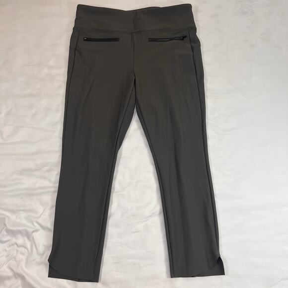 Athleta Stellar Trouser Pants Size L Dark Army Green Zip Pockets Crop Ankle Slim - Picture 1 of 15